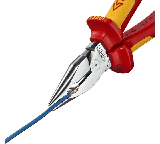 Комбинированные остроконечные плоскогубцы KNIPEX с удлинёнными губками, длина 185 мм, хром, двухкомпонентные диэлектрические ручки SB KN-0826185SB