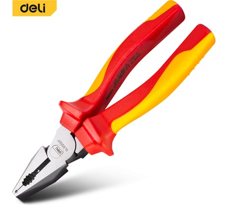 Диэлектрические комбинированные плоскогубцы DELI dl512007 180мм (сертификат vde до 1000в, сталь cr-v, рукоять pp+tpr) 110599