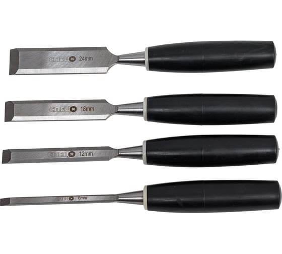 Набор стамесок Спец НСП-4, пласт. рукоять, 4 шт, 6-12-18-24мм, сталь HCS, пласт пакет 4105