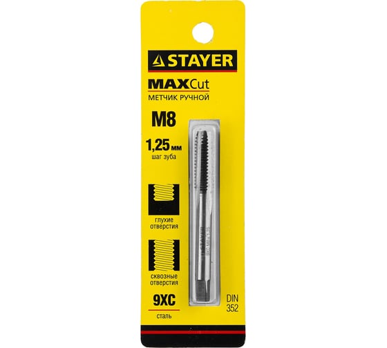 Одинарный метчик для сквозных и глухих отверстий STAYER M8 х 1.25 28021-08-1.25