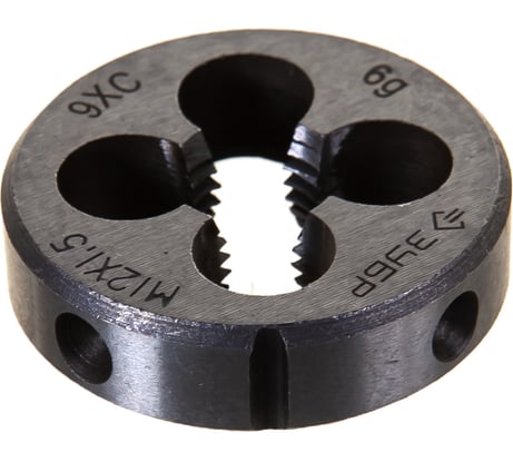 Круглая ручная плашка для нарезания метрической резьбы, мелкий шаг, Зубр "МАСТЕР" М12x1,5 4-28022-12-1.5