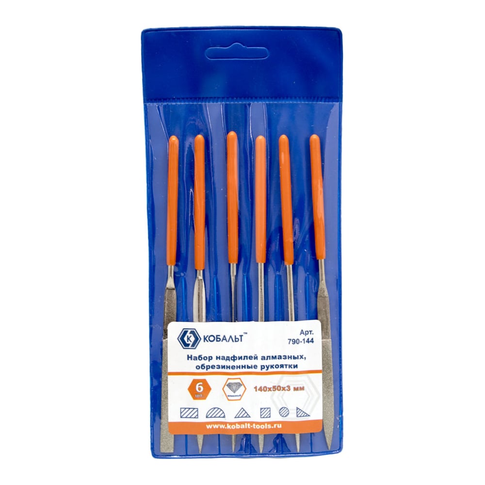 Набор надфилей алмазных, 140х 50х3 мм, обрезиненные рукоятки 6 шт ...