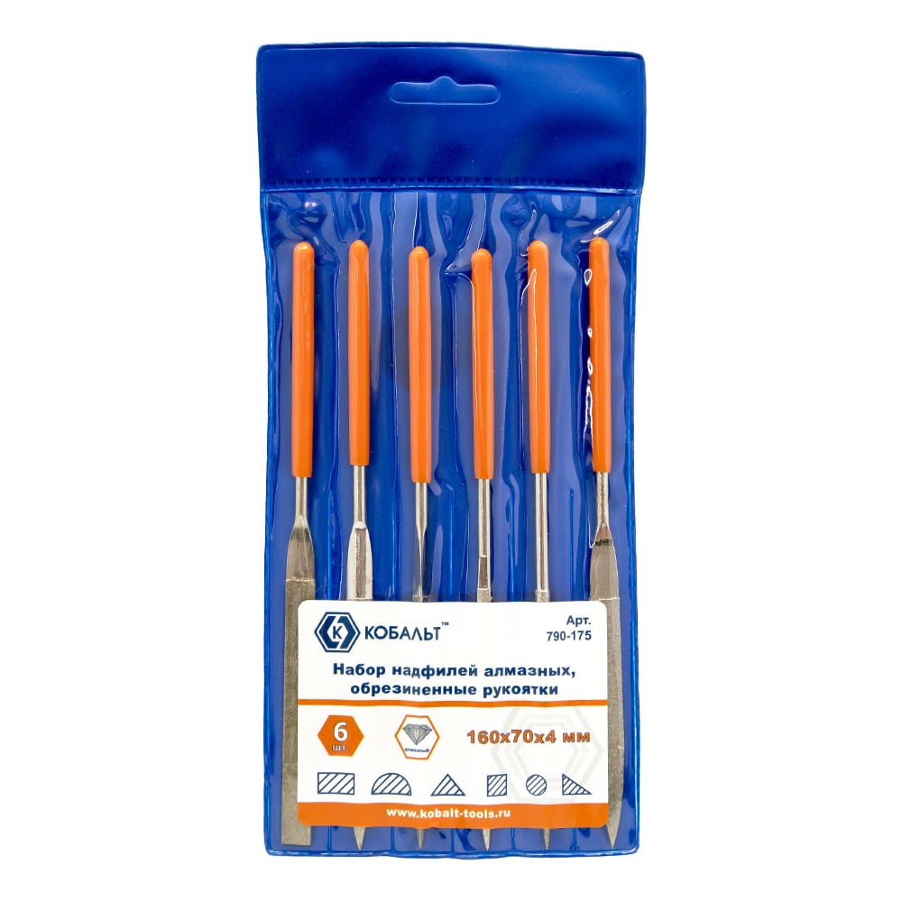 Набор надфилей алмазных, 160х70х4 мм, обрезиненные рукоятки 6 шт. чехол ...