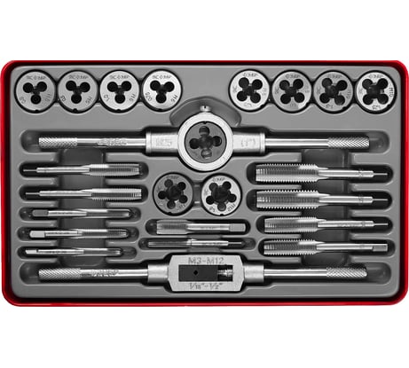 Набор метчиков и плашек Зубр МАСТЕР сталь 9ХС, 24 предмета 28116-H24_z01