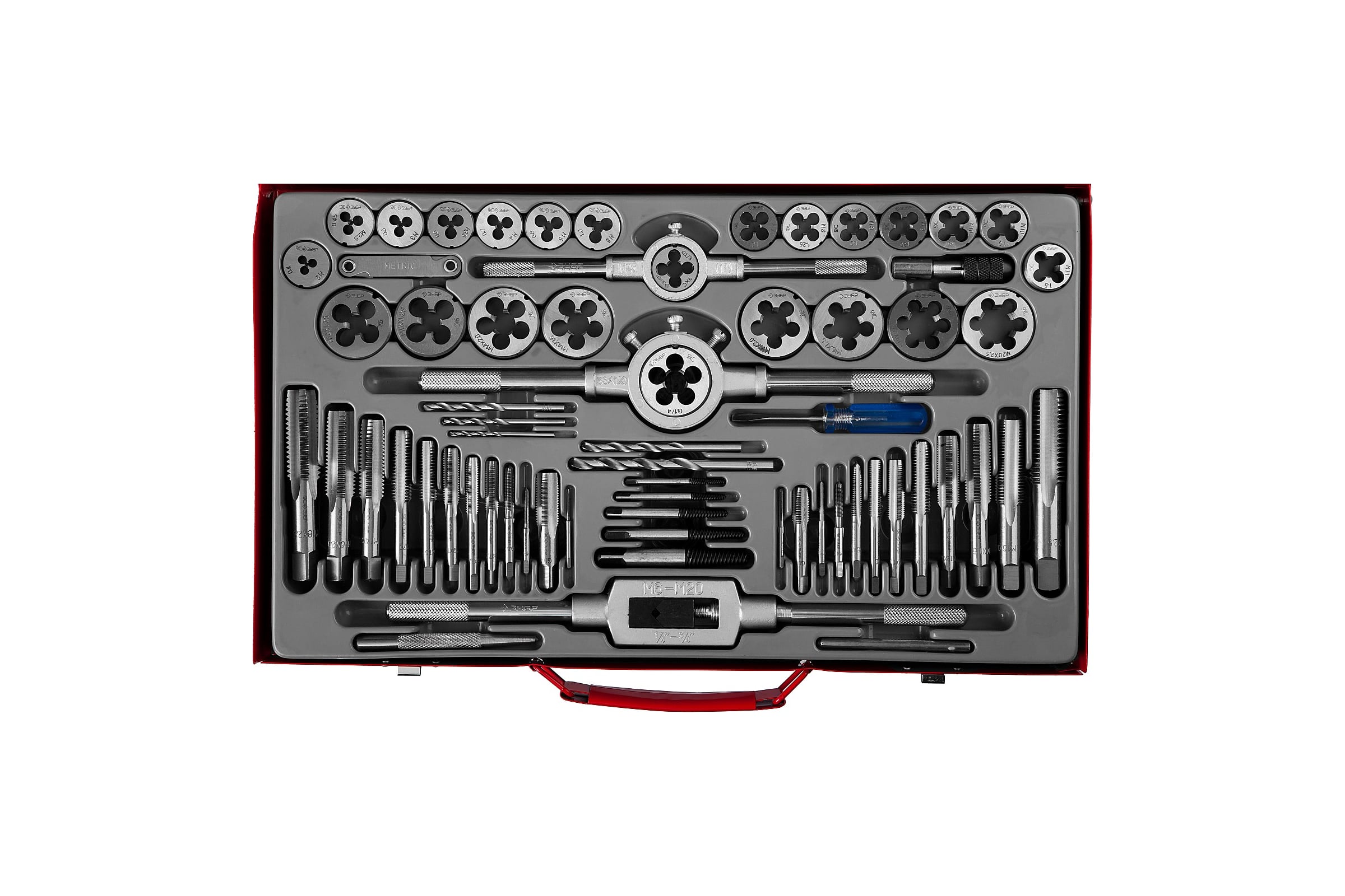 Набор метчиков и плашек ЗУБР сталь 9ХС, 65 предметов 28118-H65_z01