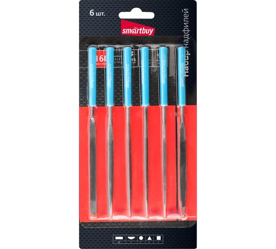 Набор надфилей Smartbuy d4x160 мм, 6 шт., пластиковая ручка, tools SBT-TFS-6p1