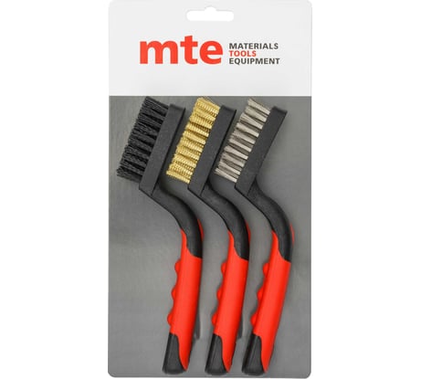 Набор щеток мини MTE 3 предмета, щетина - сталь, нейлон, латунь, двухкомпонентная рукоятка, 2697143
