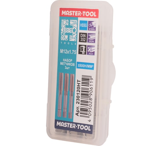 Набор метчиков из 3-х шт. H-Tools М12 шаг 1.75мм DIN352 HSS-G 230120HT