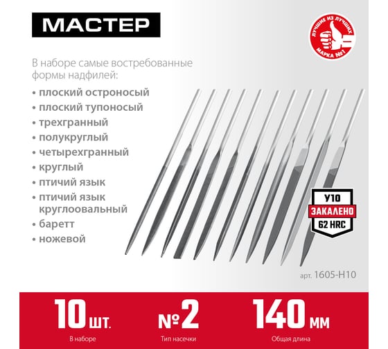 Набор надфилей ЗУБР в чехле 10 шт. 140 мм 1605-H10
