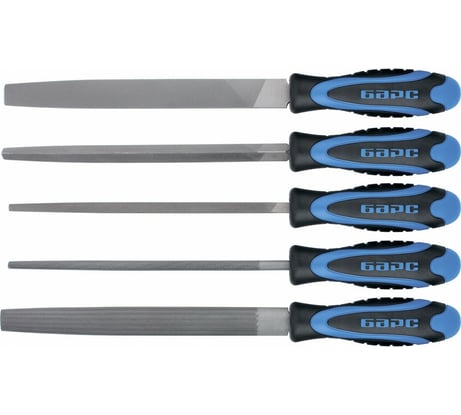 Набор напильников БАРС 200 мм, 5шт., двухкомпонентная рукоятка 15854