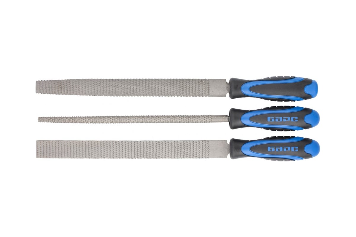 Набор напильников БАРС 200 мм, 3шт., двухкомпонентная рукоятка 15852 ...