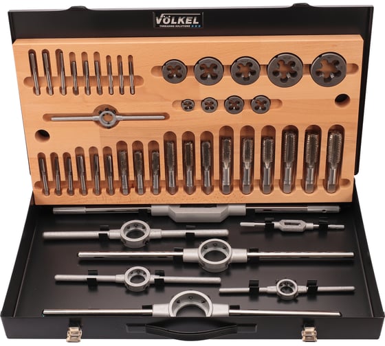 Набор метчиков и плашек VOELKEL UNC 1/4-1,0 HSS-G 44пр V48053