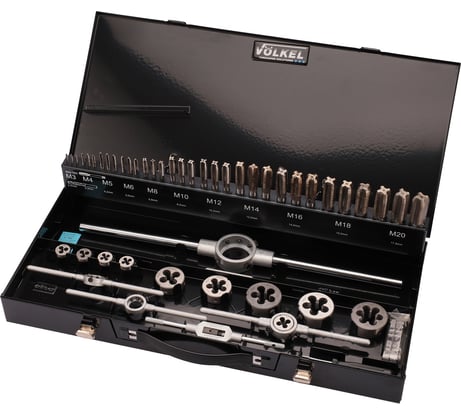 Набор метчиков и плашек VOELKEL M3-M20 HSS-G 52пр V49205