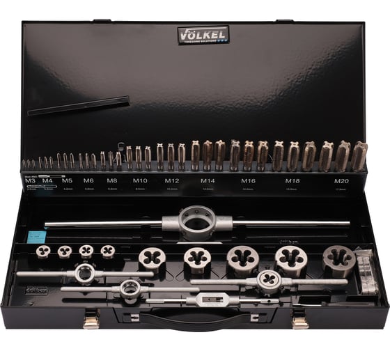 Набор метчиков и плашек VOELKEL M3-M20 HSS-G 52пр V49205