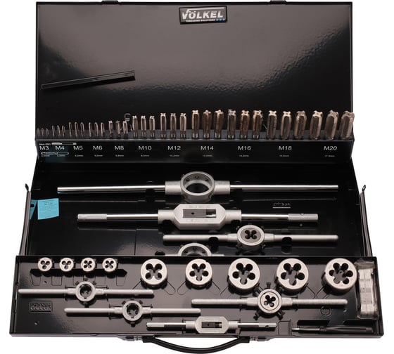 Набор метчиков и плашек VOELKEL M3-M20 HSS-G 52пр V49205