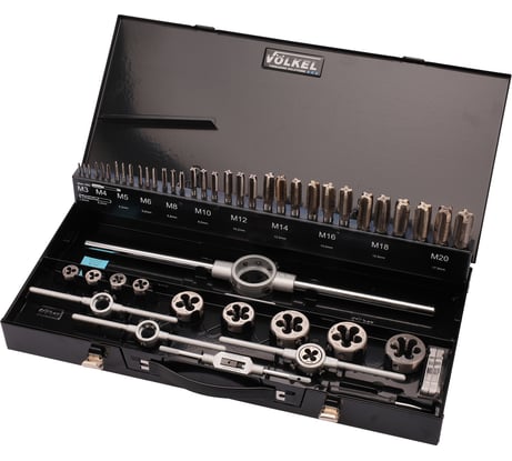 Набор метчиков и плашек VOELKEL M3-M20 HSSE 52пр V49251