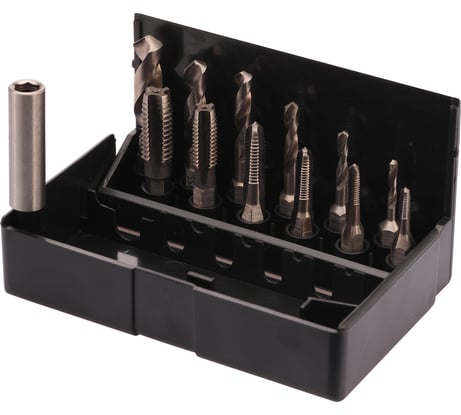 Набор метчиков для шуруповерта VOLKEL M3-M10 HSS-G (+ сверла) 13пр V67020