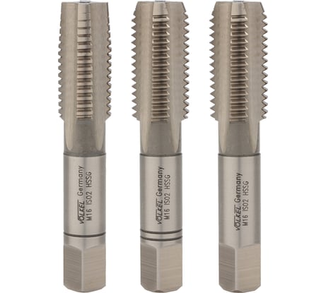 Набор метчиков из 3-х шт. VOLKEL М16 шаг 2.0мм DIN352 HSS-G V27358