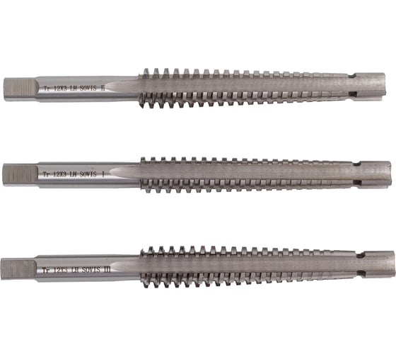 Метчик трапецеидальный SOVIS левый, комплект из 3-х шт, Tr 12x3 LH H7 L=115, l=63 Р6М5 26638 1