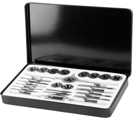 Набор метчиков и плашек AV Steel 24 предметов, 1/4"-1/2", в металлическом кейсе AV-921209