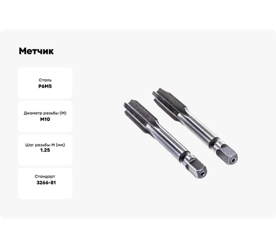 Метчик БИЗ М 10,0*1,25 ручной компл. Р6М5 10125mrkt