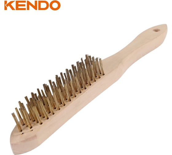 Корщетка стальная с медным покрытием, с деревянной ручкой KENDO 5-рядная 31505
