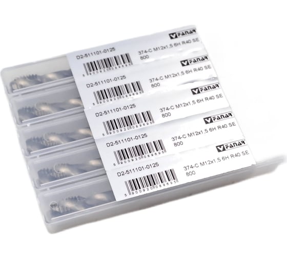 Машинный метчик FANAR М 12 х 1,5 HSSE 6H R40 DIN 374-C 800 с винт канав/D2-511101-0125/ 037091