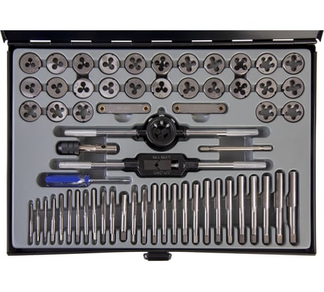 Набор метчиков и плашек WIEDERKRAFT М3-12 и 4-40 - 1/8NPT27, 60 предметов WDK-DT3060