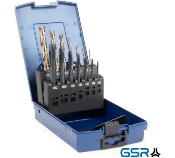 Набор машинных метчиков GSR форма B HSSE VAP M3-M12 + Сверла HSSE 14-пр. B08403027 1