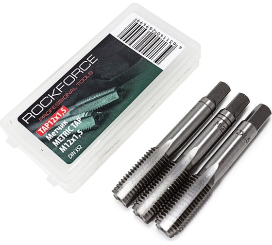 Метчик Rockforce M12x1,5 3шт,в пластиковом футляре RF-TAP12x1,5(10351)
