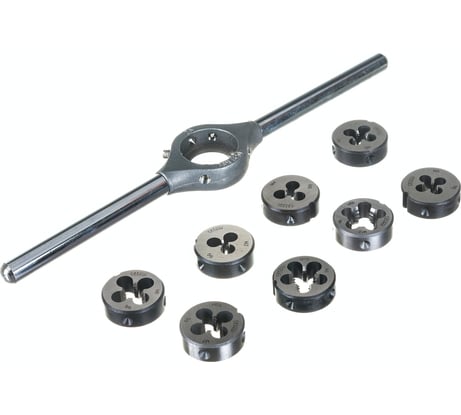 Резьбонарезной набор Bucovice Tools MINI-1, 9 предметов, плашки M3-M12, на блистере 330129