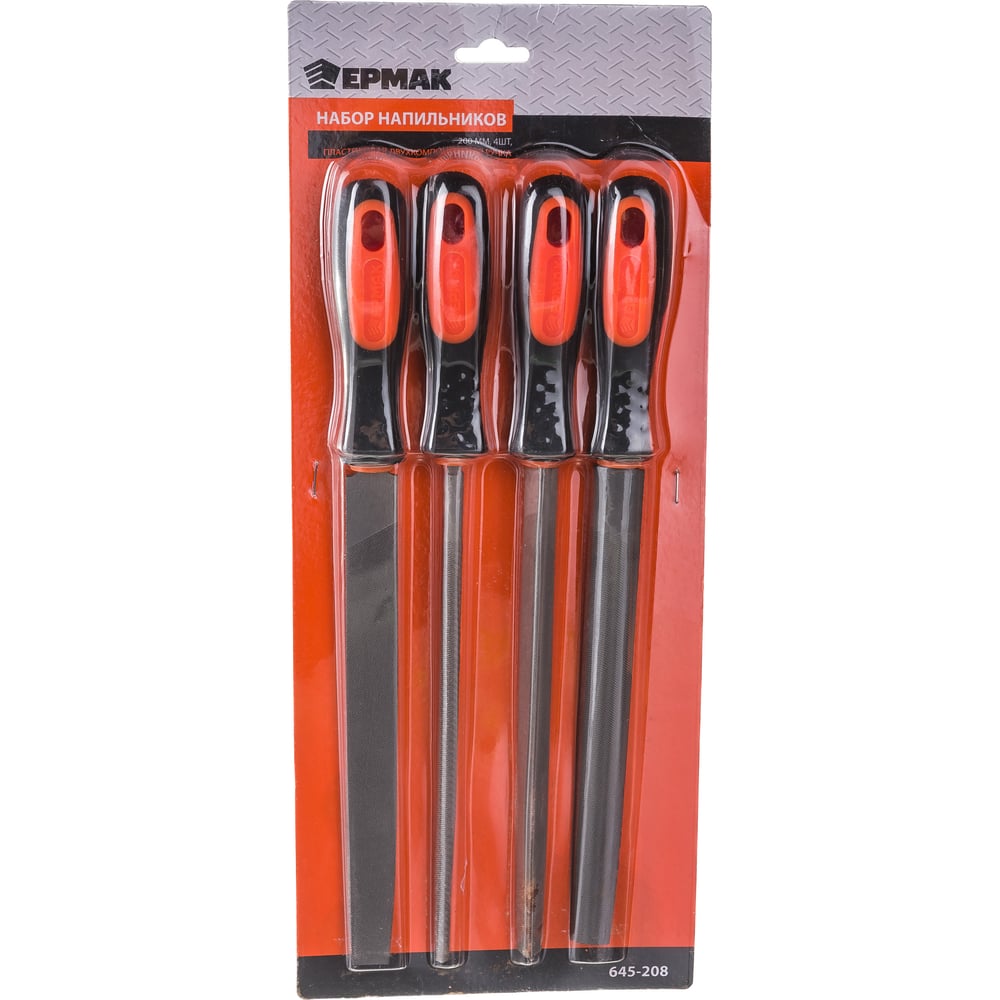Набор напильников ЕРМАК 200 мм 4 шт двухкомпонентная ручка 645-208 ...