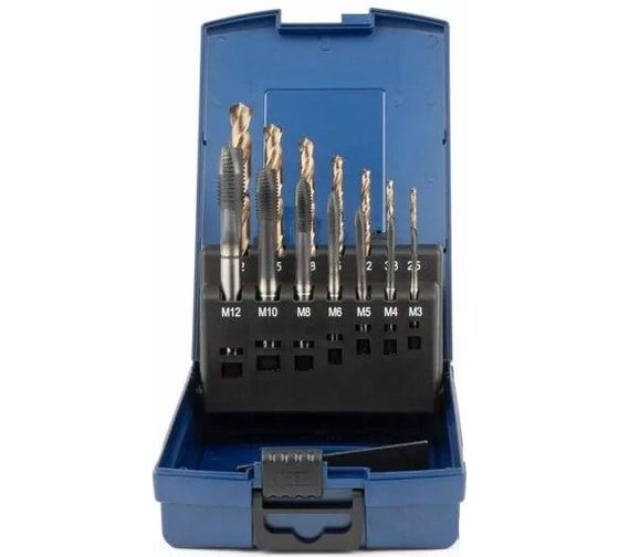 Набор машинных метчиков GSR B HSSE-AlTiN DIN371/376 M3-M10/M12 Silver 14 предметов BRB09100120