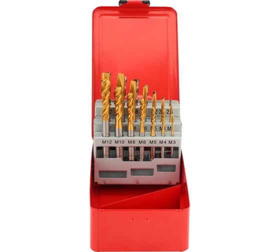 Набор машинных метчиков H-Tools M3-M12 HSSE-TiN DIN371/376 + сверла 21пр 245054THT