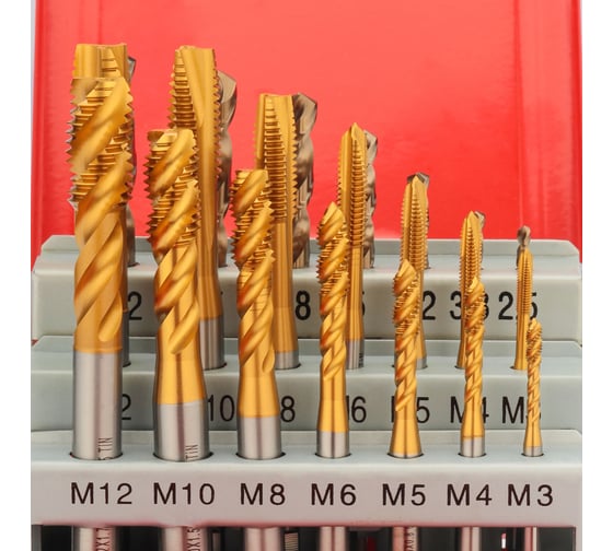 Набор машинных метчиков H-Tools M3-M12 HSSE-TiN DIN371/376 + сверла 21пр 245054THT