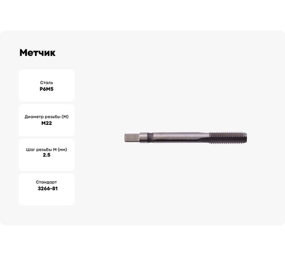 Метчик м/р SDW TOOLS М22х2,5 P6M5 для глух. с прох. хв. ta00124