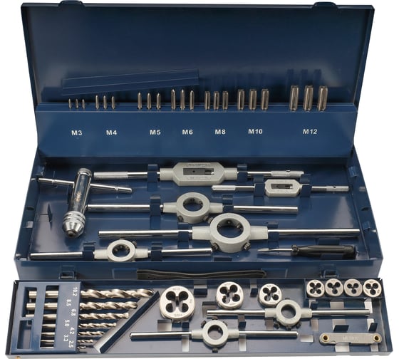 Набор метчиков и плашек H-Tools M3-M12 HSS-G 43пр 245030HT