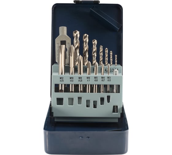 Набор метчиков однопроходных H-Tools M3-M12 HSS-G DIN352 (+ вороток, сверла) 15пр 245004HT