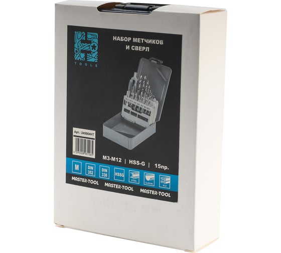 Набор метчиков однопроходных H-Tools M3-M12 HSS-G DIN352 (+ вороток, сверла) 15пр 245004HT