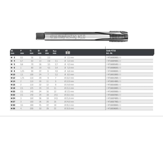 Метчик ALPEN Maykestag HSS-ECo machine tap M4 DIN 376, B, straight flt. 47160040010 1