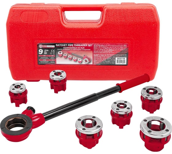 Клупп трубный со сменными плашками Forcekraft 9 предметов FK-323116(61783)