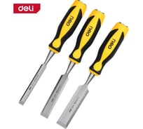 Набор стамесок плоских DELI 12/19/25мм DL6203-ED1 (CrV сталь, рабочая длина 140мм, прорезиненная рукоять) 179423
