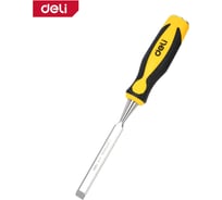 Плоская стамеска DELI 12мм DL6212-E1 (CrV сталь, рабочая длина 140мм, угол заточки 25 град, прорезиненная рукоять) 179417