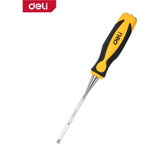 Плоская стамеска DELI 6мм DL6206-E1 (CrV сталь, рабочая длина 140мм, CrV, угол заточки 25 град, прорезиненная рукоять) 179415 1