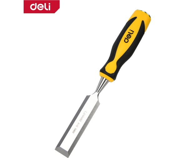 Плоская стамеска DELI 25мм DL6225-E1 ( CrV сталь, рабочая длина 140мм, прорезиненная рукоять) 179422