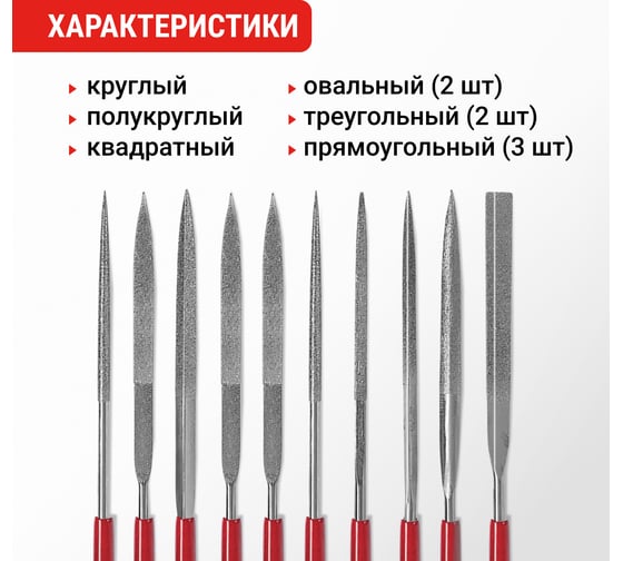 Набор алмазных надфилей VIRA 140x70 мм 10 шт 822013