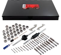 Набор метчиков и плашек JBC 60 предметов (М3x0.5,4x0.7,5x0.8,6x1,7x1,8x1.25,9x1.25,10x1/1.5,М12x1.75;4-40,6,8-32,10-36,12-24;1/4,5/16,3/8,7/16,1/2,1/8) JBC-M060-3(64877)