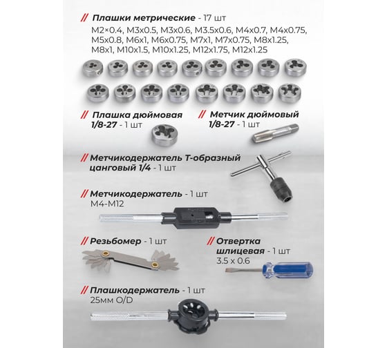 Набор метчиков и плашек метрический JBC 58 предметов JBC-M058-1(64890)