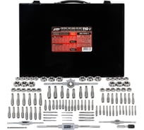 Набор метчиков и плашек JBC 110 предметов (2x0.4,3x0.5,4x0.7,5x0.8,6x0.75-1,8x0.75-1,25,9x0.75-1.25,10x0.75-1.5,11x0.75/1/1.25/1.5, 12x0.75-1.75,14x1-2,16x1-2,18x1.5) JBC-M110-1(64889)