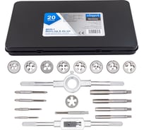 Набор метчиков и плашек Scheppach метрический 20 предметов (М3x0.5, М4x0.7, М5x0.8, М6x1, М7x1, М8x1.25, М9x1.25, М10x1.5, М12x1.75) Sch-M020-1(64905)